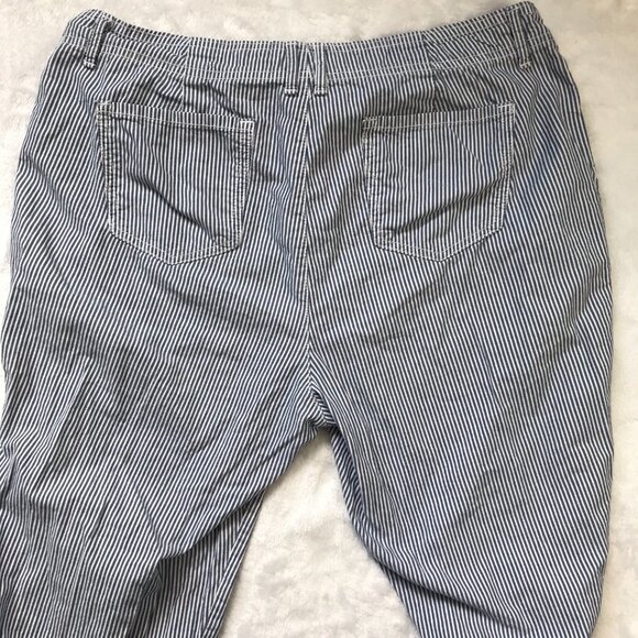 Liz Claiborne Straight Leg Ankle Pants Women's 10 Blue White Striped 100% Cotton - Picture 9 of 10